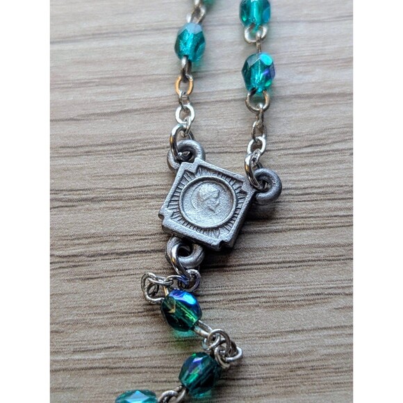 Just In! Pewter Cross Blue Green Iridescent Beaded Rosary - Picture 5 of 6